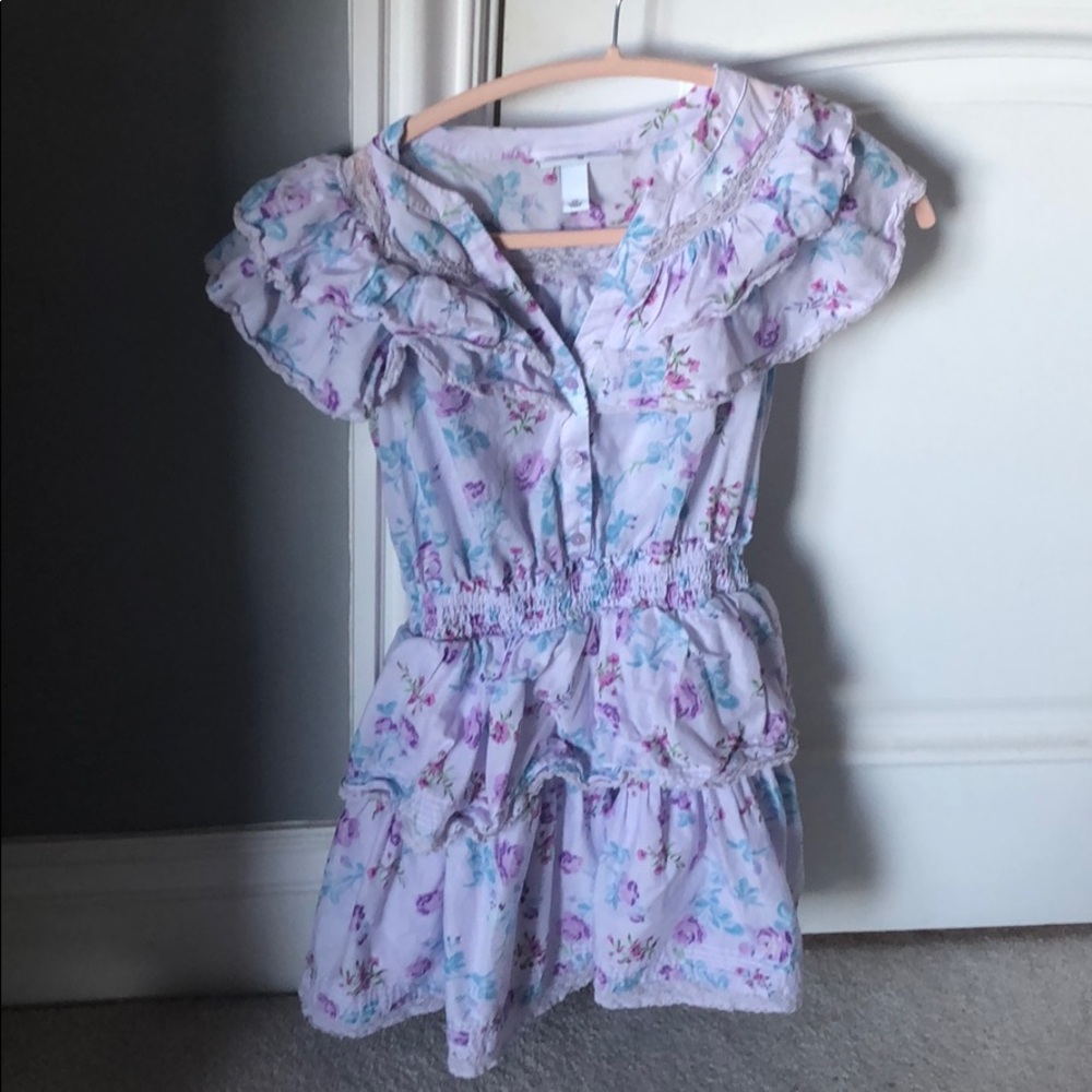 LoveShackFancy Floral Mini Dress in Lavender and Pink